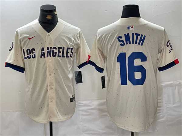 Mens Los Angeles Dodgers #16 Will Smith Cream Stitched Baseball Jersey